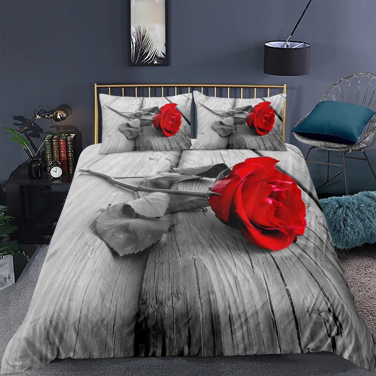 

Plant Bedding Set 3D Rose Flower Printed Comfortable Duvet Cover Pillowcase Single Double Queen Twin Full King Size 3 Pcs Quilt
