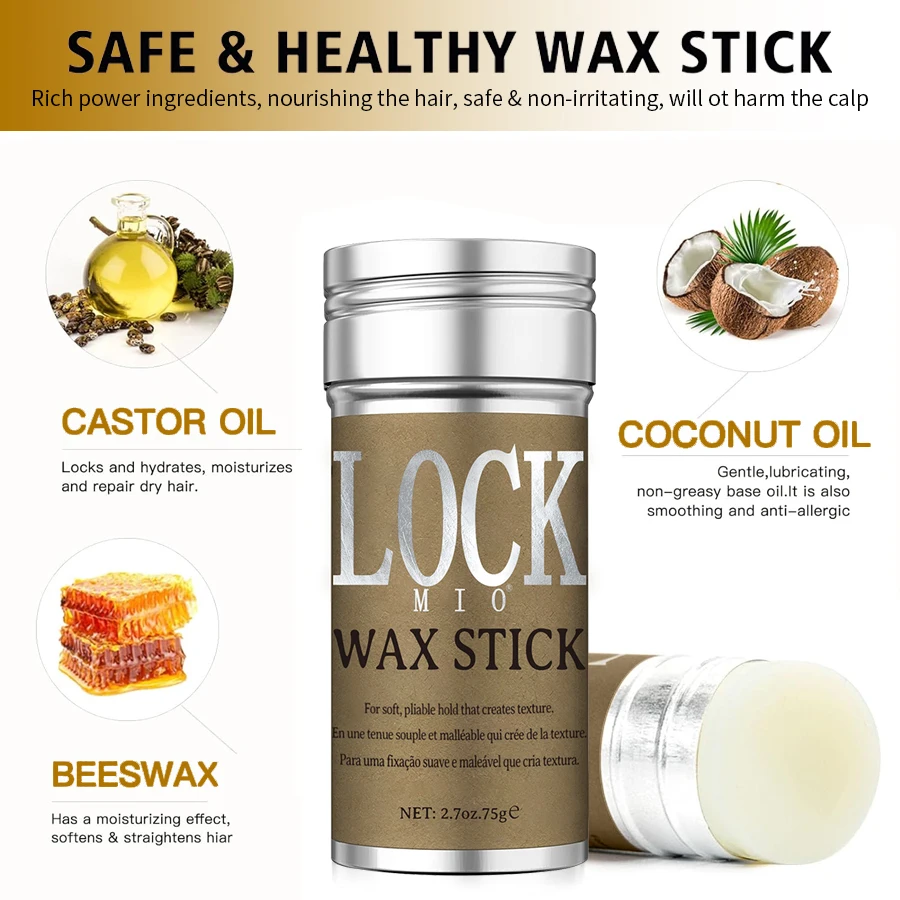 Styling wax Hair wax stick Hair wax LOCKMIO Wax Stick Natural Coconut Oil Moisturizes Soften Smoothing Styling Flyaway Hair Edge Control Strong Hold Long Lasting