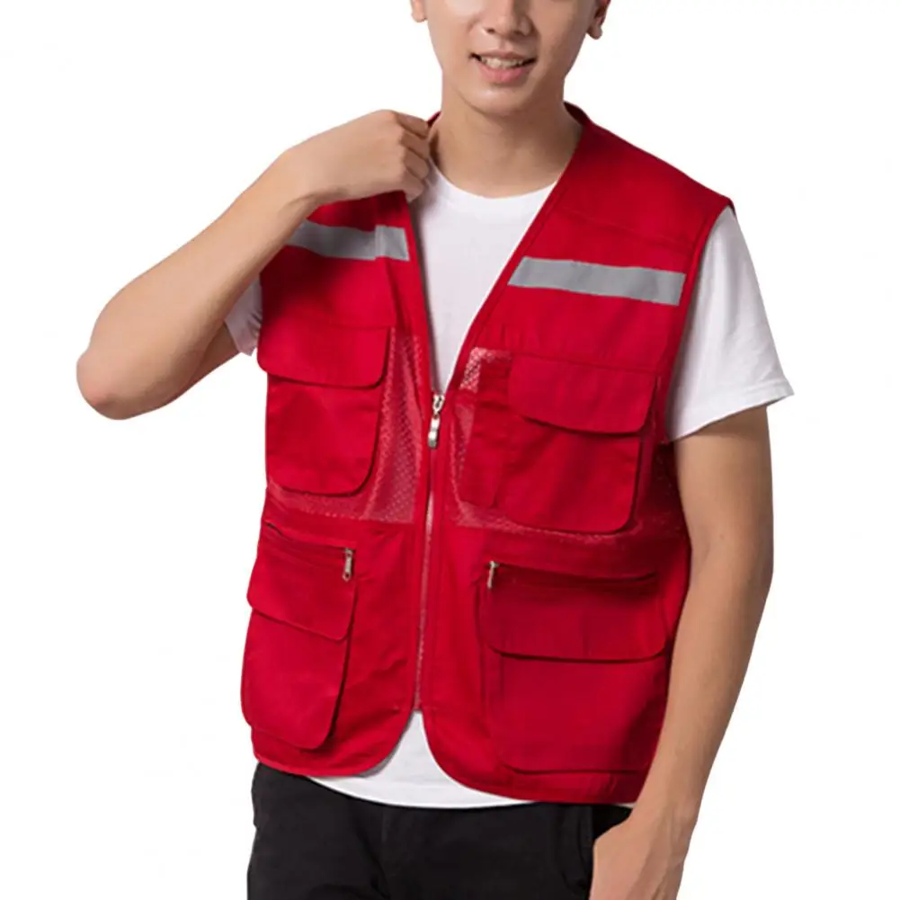 Stylish Vest Coat Breathable Cargo Vest Mesh Stitching Reflective Night Safety Waistcoat  Safe