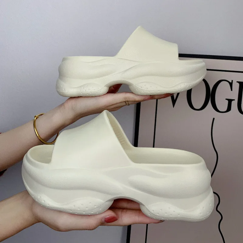 Thick Sole EVA Slippers Women Fashion Soft Home Platform Slippers One Line Outwear Non Slip Elevated Heel Beach Summer Sandals