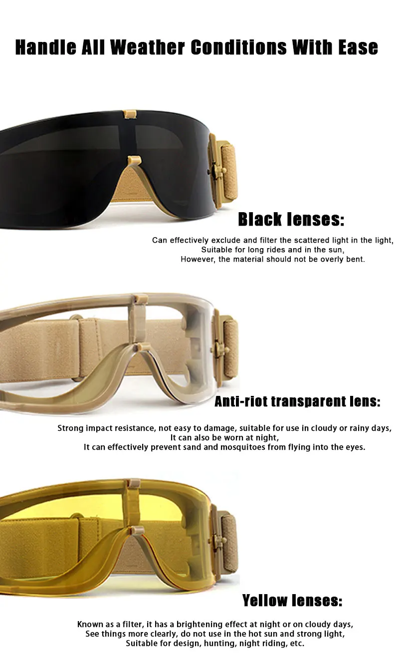 Tactical Goggles Windproof UV400 Protective Eyewear for Shooting Cycling Mountaineering Outdoor Sports