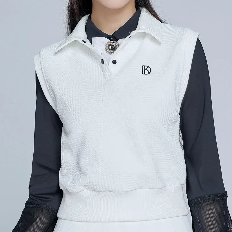 DK Golf Women's New Sleeveless Vest Slim Fit Polo Tops Warm Waistcoat Lady Pleated Short Skirt High Waist Casual Golf Skorts