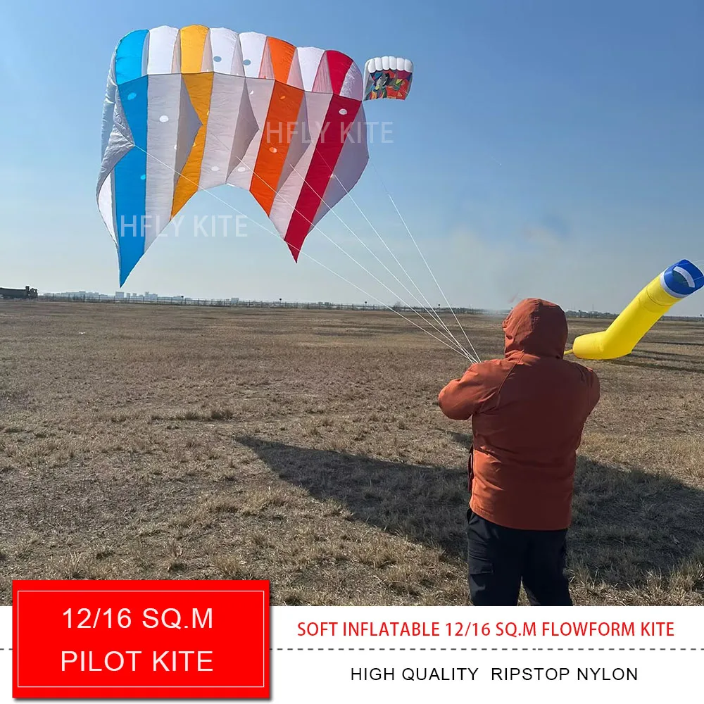 HFLY Soft Inflatable Large 12SQ.M Pilot Kite for Adults High Quality Ripstop Nylon Colorful Flowform Lifter Kites