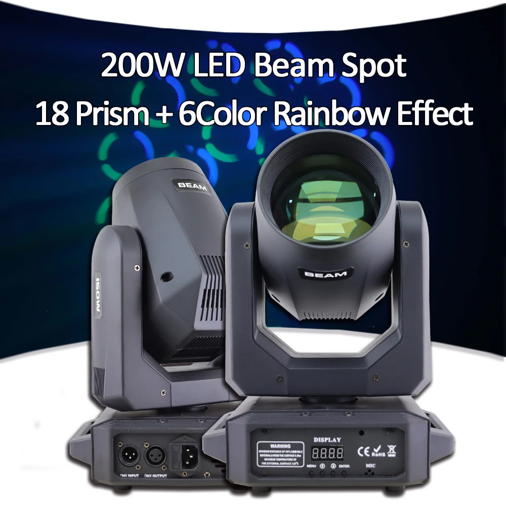 

YUER 200W LED Beam Spot Wash 3in1 Moving Head Light For Disco DJ Party Stage Light 6+12 prism Effect Christmas Party