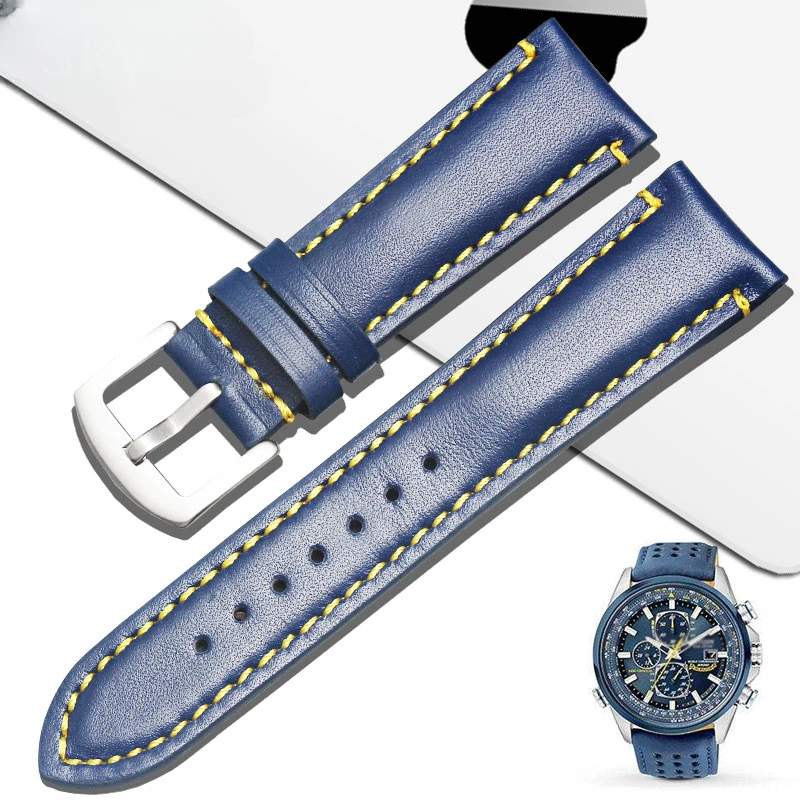 Blue Angel 23Mm Cinturino Anti-Allergia Per Citizen Air Eagle Accessori In Vera Pelle Di Vacchetta Cinturino Per Orologio Con Fibbia Pieghevole