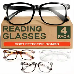 Blue Light Blocking Square Frame Reading Glasses - 4 Pack (4 pack)