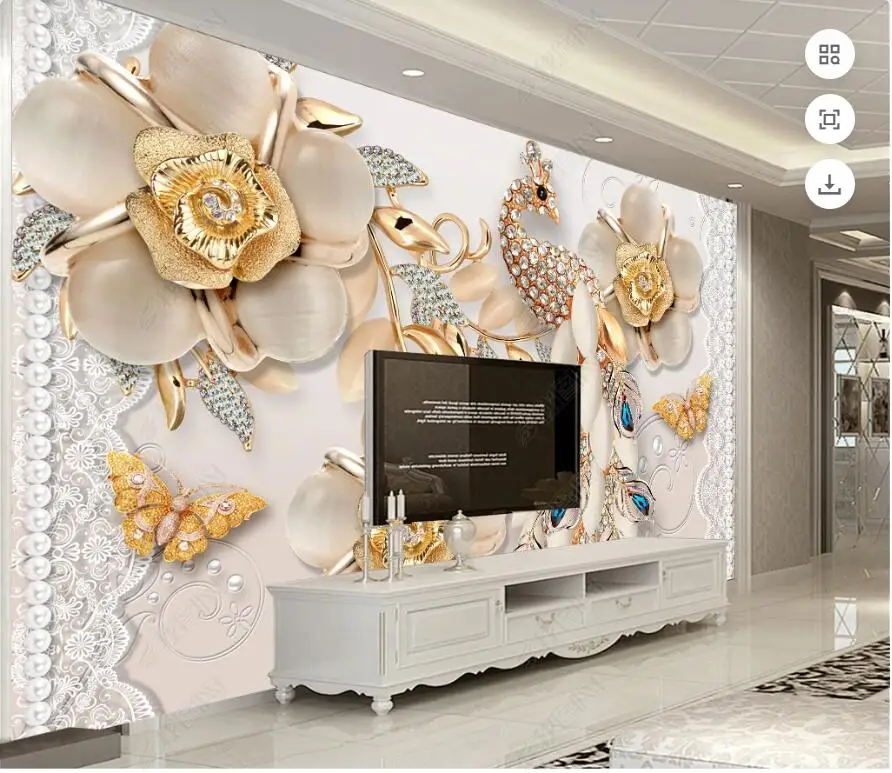

3d photo wallpapers custom mural Luxury and noble jewelry peacock flower background home decor wallpaper for walls 3d bedroom