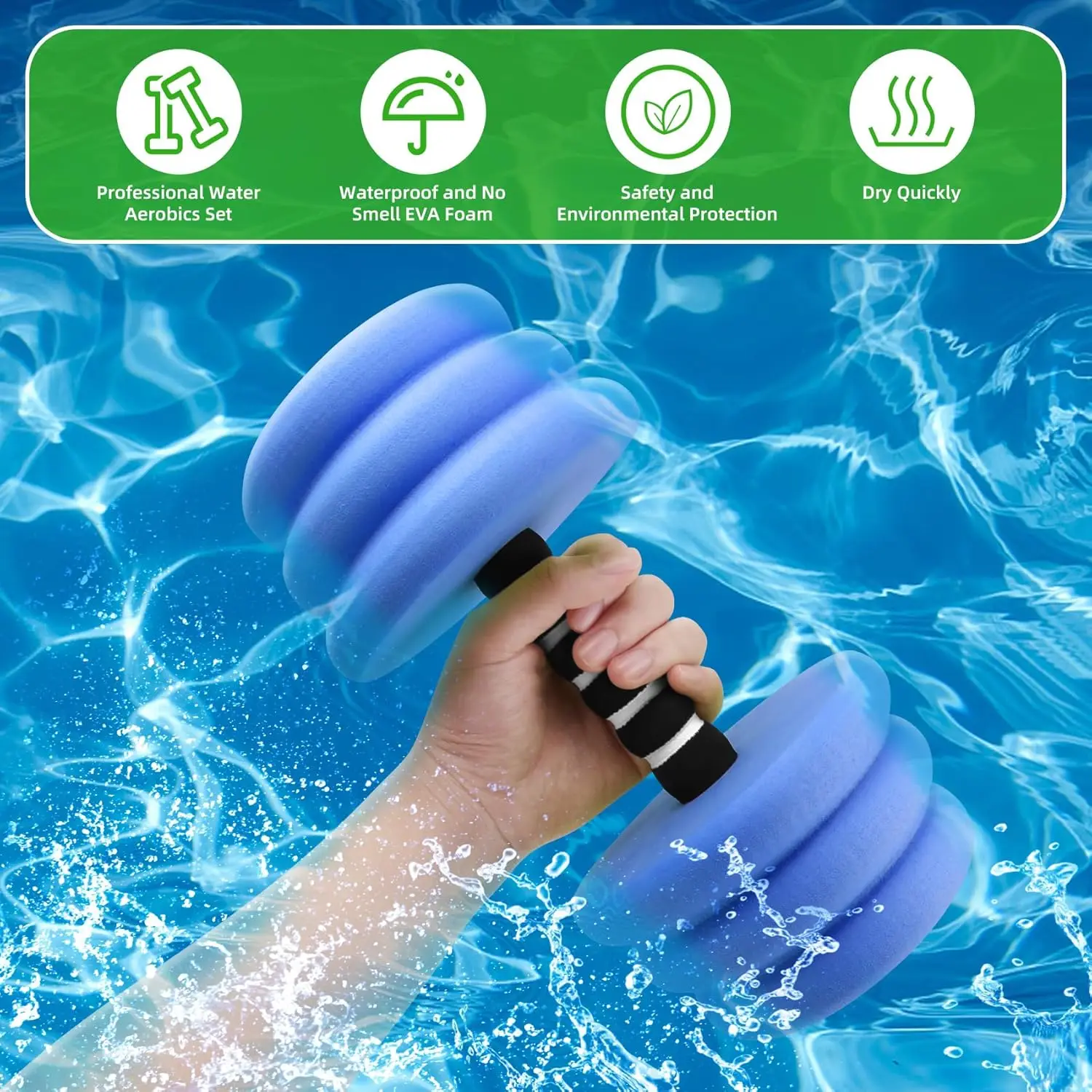 EVA Floating Dumbbell 1pc Water Sports Strength Training Foam Dumbbell Universal Summer Swimming Diving Assistance Equipment