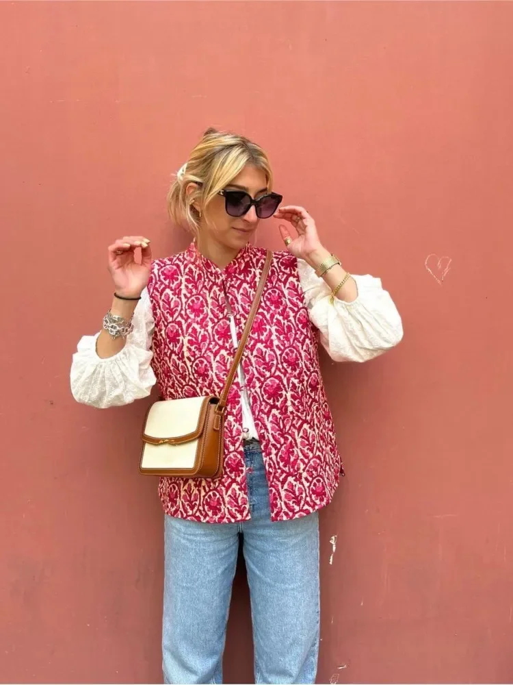 

2023 Floral Embroidery Printed Vintage Vest Jacket Women National Style Casual Vests Lady Patchwork Elegant Strtwear Waistcoat