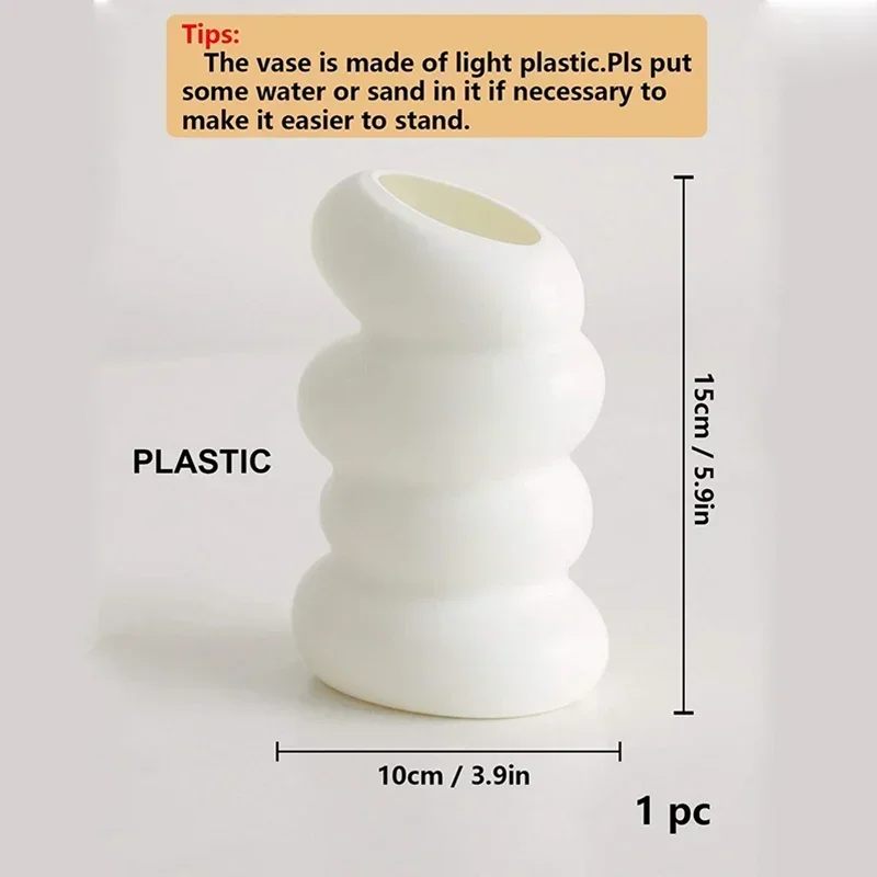 1PC Plastic Spiral White Vase Nordic Creative Flower Arrangement Container For Kitchen Living Bedroom Home Decoration Ornament
