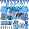 Decoraciones de fiesta de cumpleaños de Frozen de Disney, mantel, vajilla, globos azules, recuerdos de fiesta de cumpleaños para niños