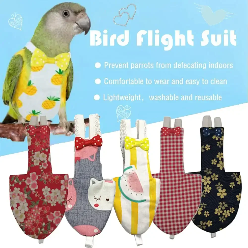 Japanese Style Sakura Birds Flight Suit with Bow Tie Parrot Diaper Flight Suit Diaper Clothes Parakeet Pigeon Medium Pet Bird - Image 2