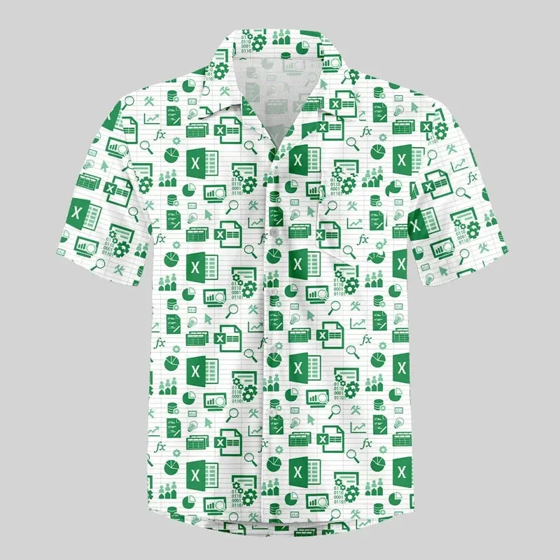 Fun Excel Spreadsheet 3D Print Sport Quick-dry Men Women Shirts Casual Vacation Button Design Creative Y2K Work Short Sleeve Top