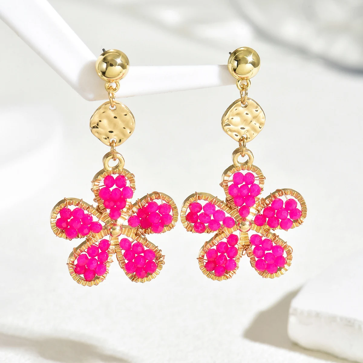 Bohemia Ethnic Handmade Flower Beaded Drop Earrings for Women Elegant Trend Crystal Beads Earrings Summer Party Jewelry Gifts