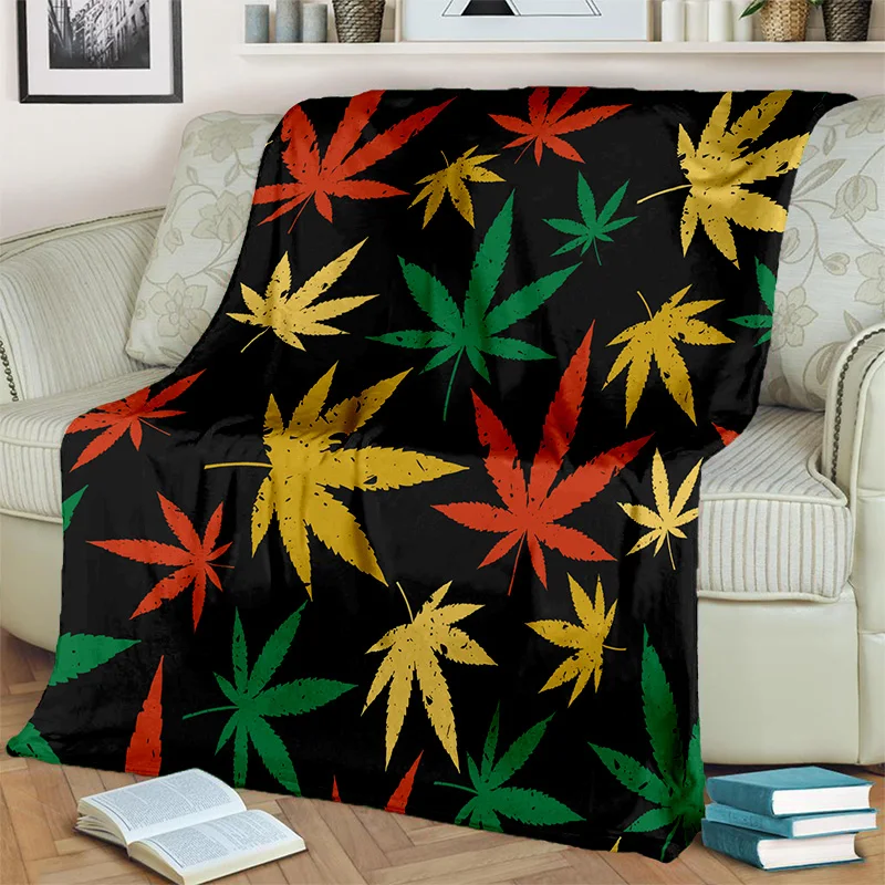 Reggae Music Maple Leaf Weed Plants Blanket,Soft Throw Blanket for Home Bedroom Bed Sofa Picnic Office Hiking Leisure Nap Cover