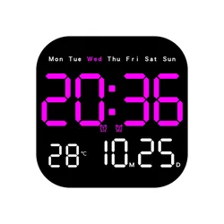 Enhanced LED Digital Wall Clock with Remote and Auto Dimming for Home and Office Spaces (Purple)
