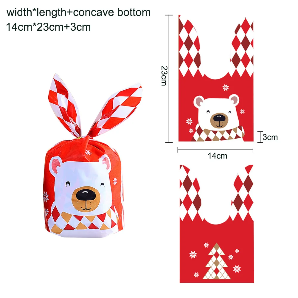 10/20 piezas de bolsas de plástico para dulces navideños con forma de orejas de conejo, bolsas de cartón para dulces de Papá Noel y muñeco de nieve para galletas navideñas, suministros de embalaje par