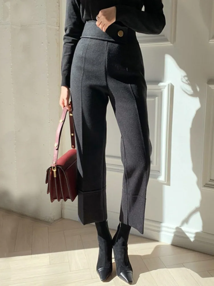 

Wool Women's Pants High Waist Solid Nwe Loose Suit Ankle-Length Pants Thickening Warm Fashion Autumn Winter Women's Pants 2023