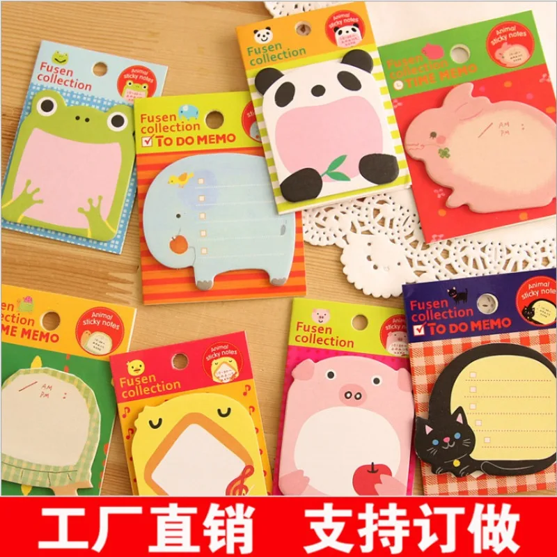 

Cute Cartoon Animal Memo Pad Removable Self-adhesive Sticky Notes Reusable Environmental Student Stationery Office Accessories