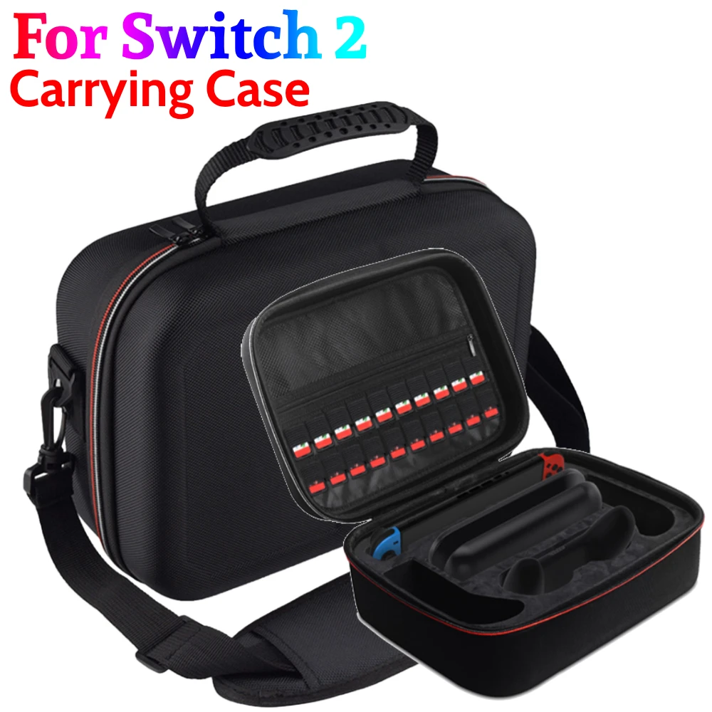For Switch 2 Game Console Travel Case with 18 Card Slots Large Console Carrying Case Storage Bag with Shoulder Strap for Switch2