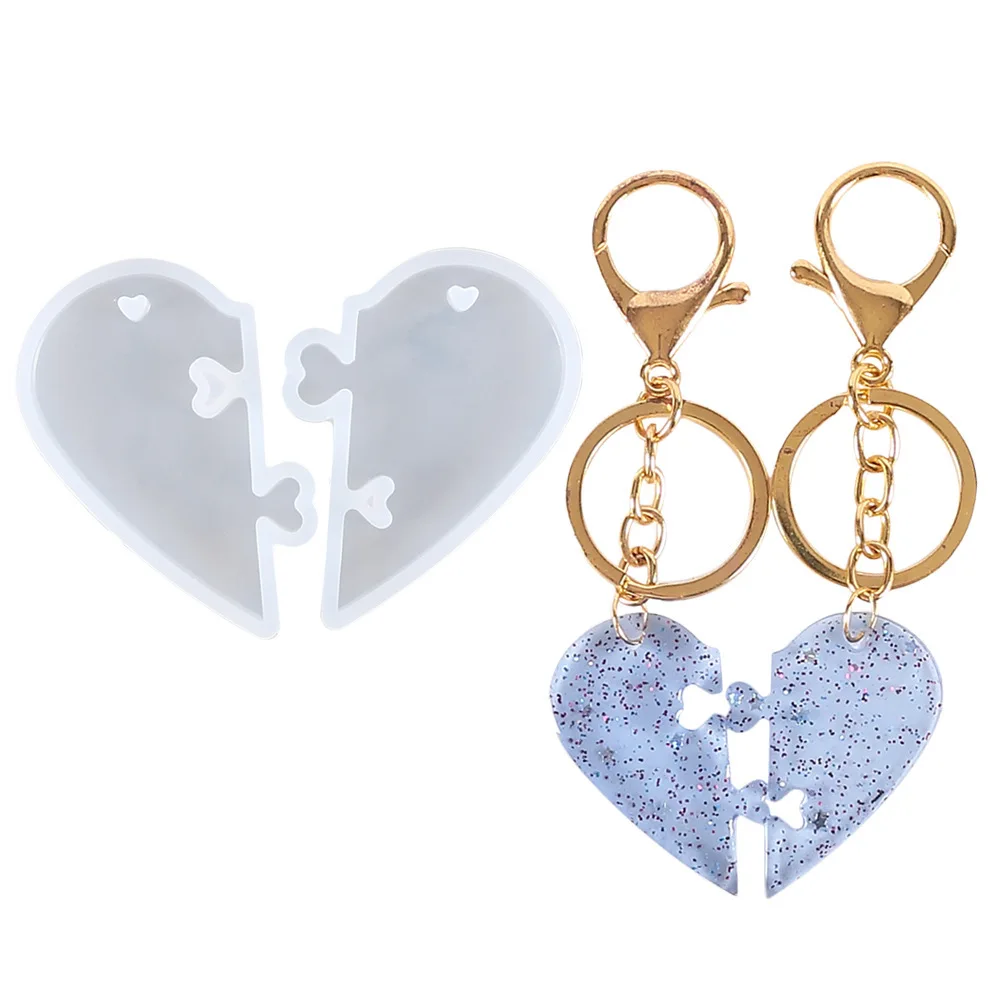 DIY Crystal Epoxy Silicone Mold 2pcs in 1 Heart Shaped Lock Pendant Jewelry Molds For Keychain Bag Hanging Decoration