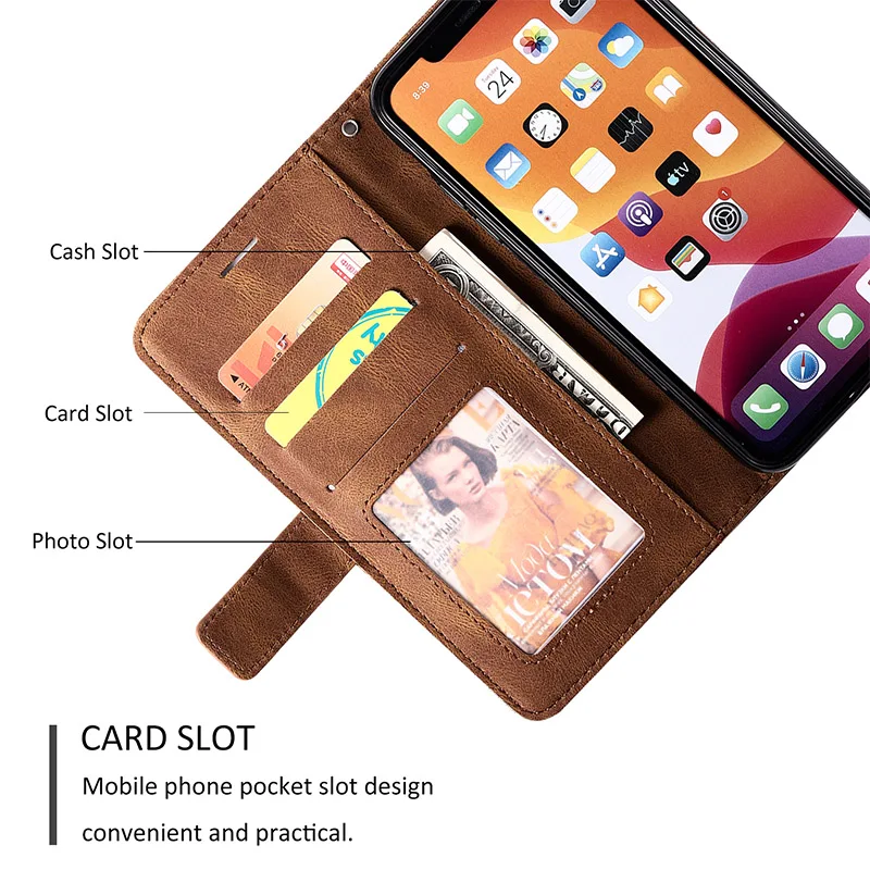 Luxurious Leather Wallet Case with Card Slot and Magnetic Flip Stand