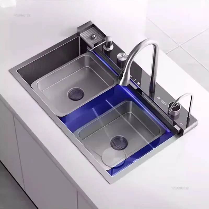 Kitchen Sink Large Single Slot 304 Stainless Steel Rain Waterfall Sink Home Honeycomb Dishwashing Basin Kitchen Accessories B A