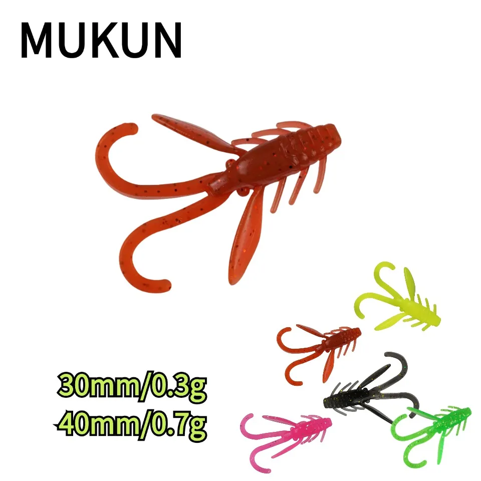 MUKUN 20 Stück 3cm/0,3g 4cm/0,7g Mini TPE Schwimmender Weichköder Wurm Weicher Angelköder Garnelen-Imitat für Barsch und Karpfen