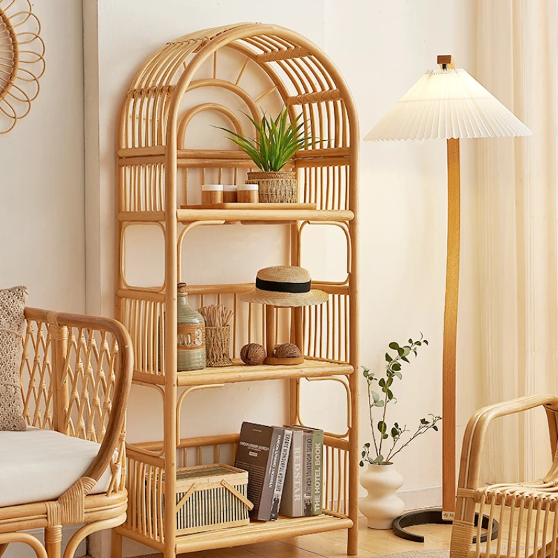 

Bohemian Rattan Bookshelf Southeast Asia Rattan Floor-Standing Rack Shoe Rack Japanese Style Storage Storage Rack