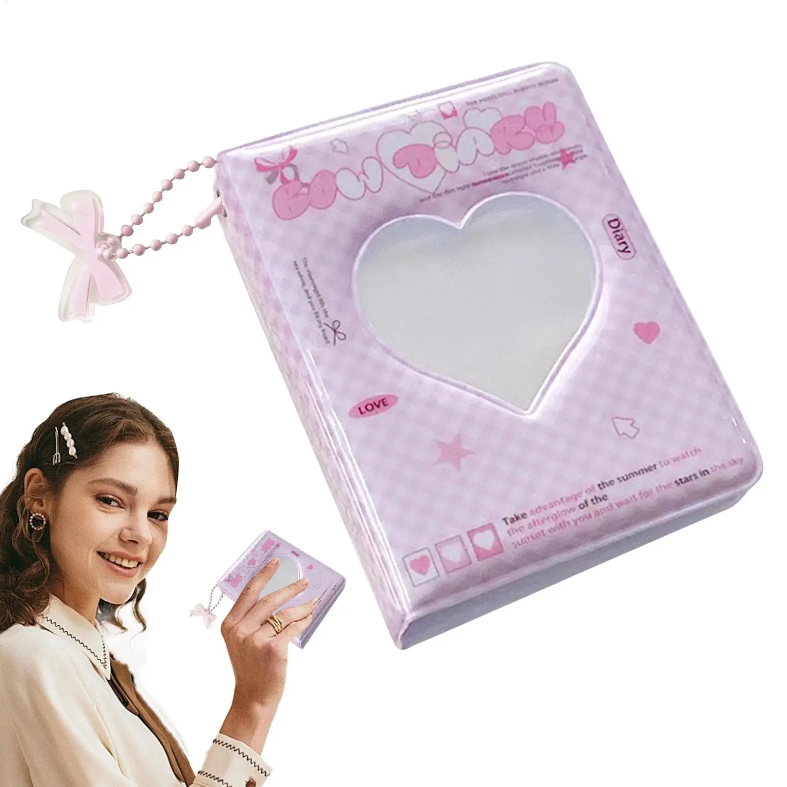 포토카드 홀더 북 방수 보호 러브 하트 속이 빈 명함 홀더 수집 카드 바인더 보..