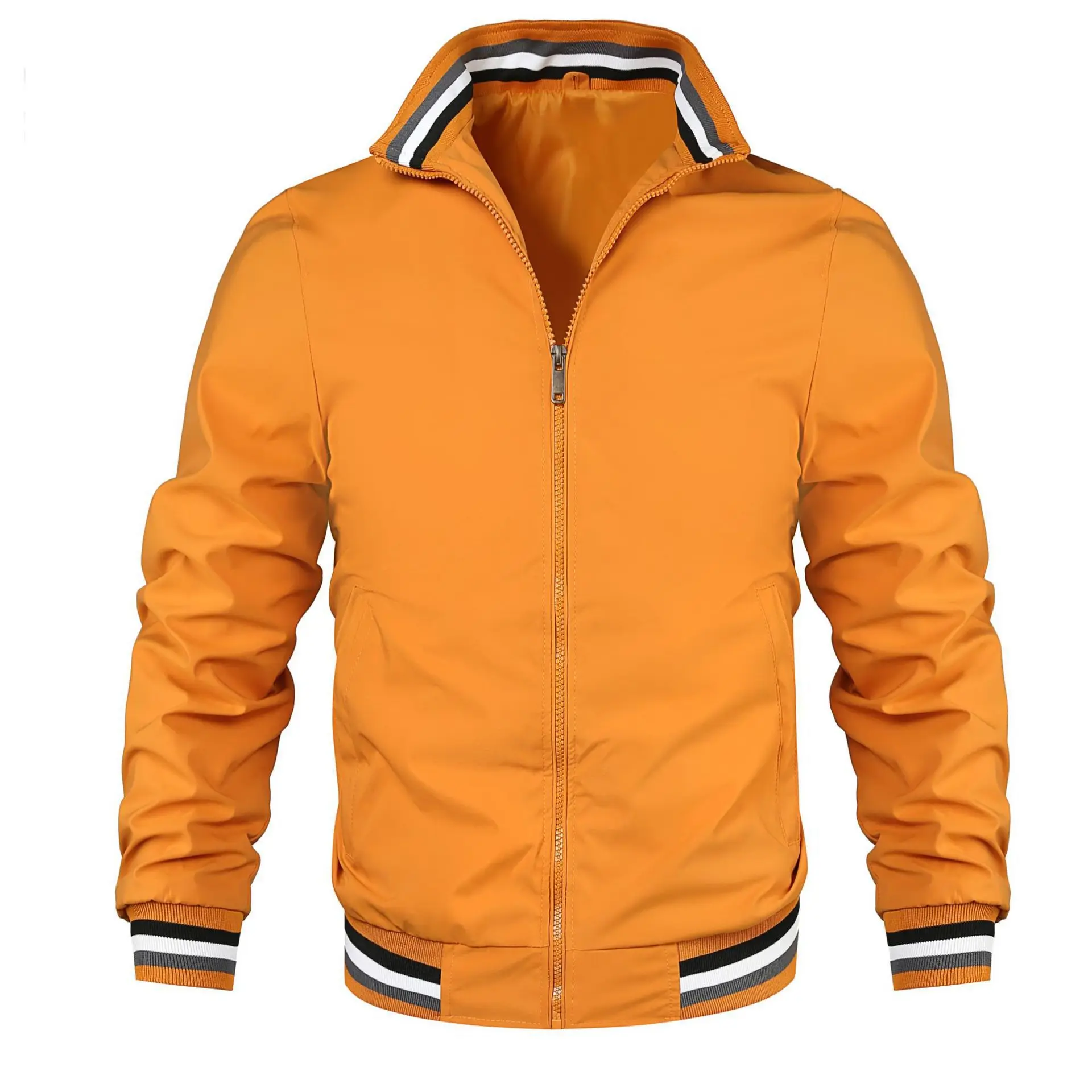 Men's Stand Collar Casual Zipper Jacket Outdoor Sports Coat Windbreaker Jacket