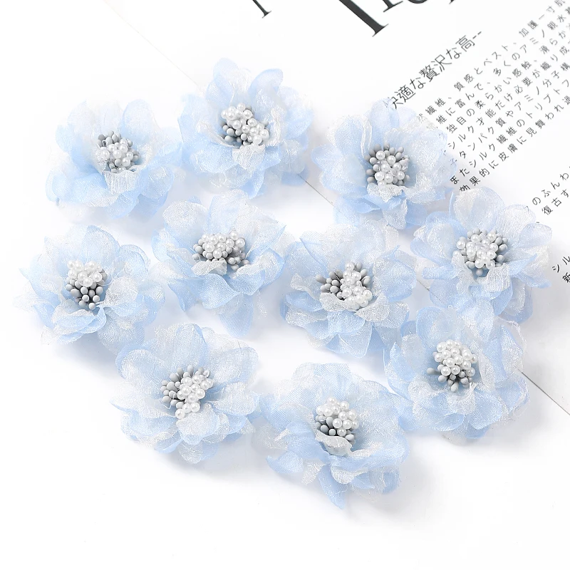5Pcs Chiffon Künstliche Blumen Kopf Stoff Applique Kleid Nähen Liefert Patches Zubehör Für Kinder Mädchen Haarnadel Dekoration – Detail 11