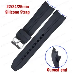 Curved End Diving Soft Silicone Strap 22mm 24mm 26mm Universal Men Sport Waterproof Rubber Watch Band Black Bracelet Wrist Band