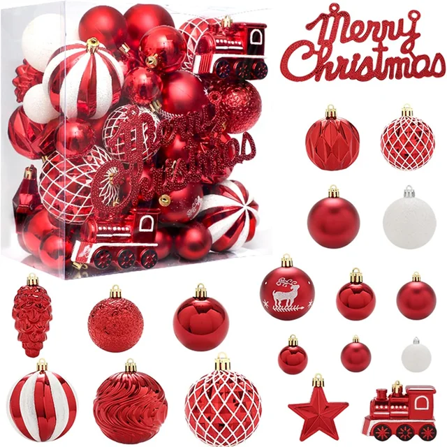 65Pcs Christmas Ball Ornaments Set, Shatterproof Xmas Tree Balls Decorative Hanging Ornaments for Xmas Tree Holiday Wreath 1