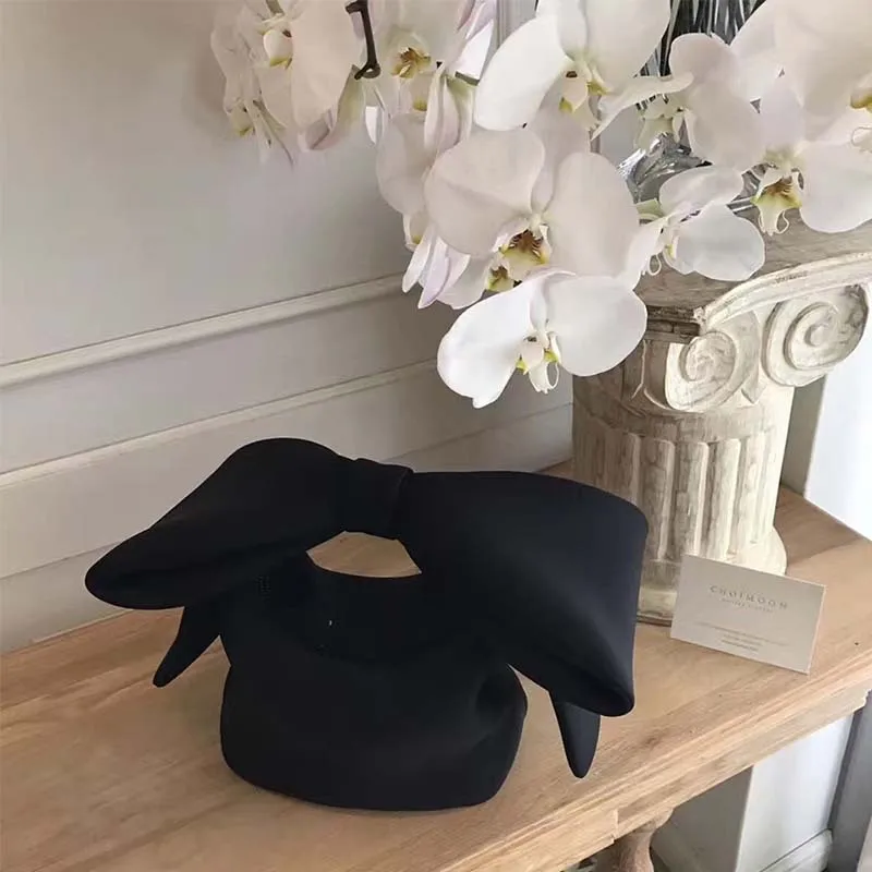 INS Concave Single Shoulder Bag Makeup Bag RIBBON BAG Cute Bow Space Cotton Handbag Vintage Bow Women's Personalized Handbag women shoulder bag