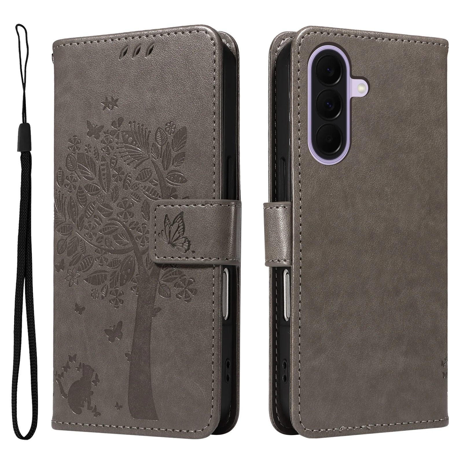 Cat Tree Embossed Design Leather Wallet Flip Case