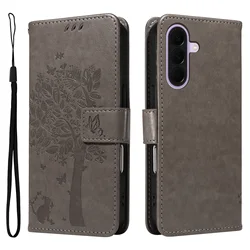 Cat Tree Embossed Design Leather Wallet Flip Case - Galaxy A17 5G (GRAY)