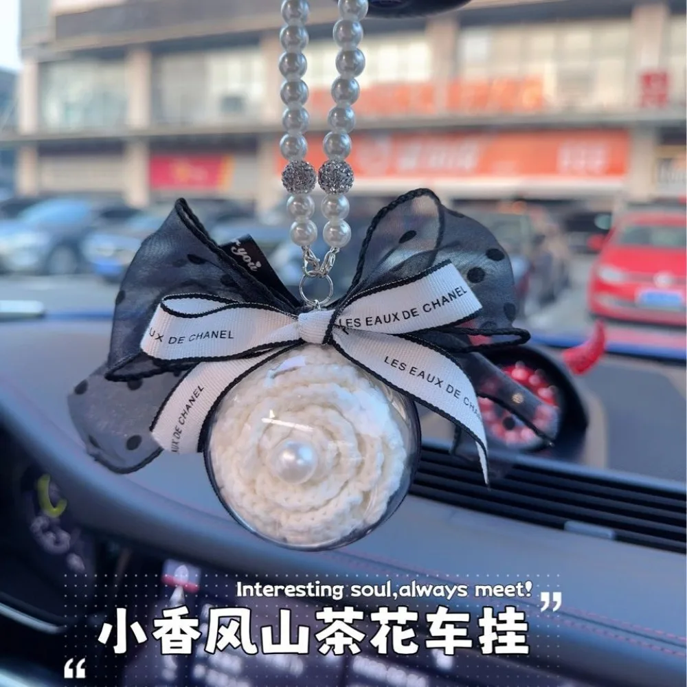 Classic Style Camellia Automobile Hanging Ornament Handmade Crochet Car  Accessories Rearview Mirror Pendant - AliExpress