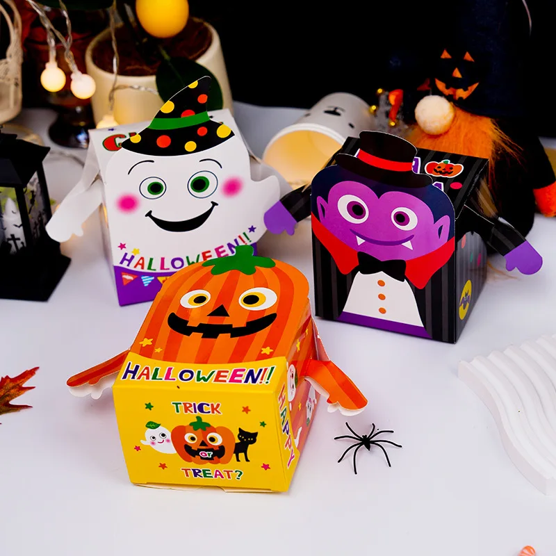 2025 New Halloween Candy Box Cartoon Ghost Pumpkin Paper Gift Cookie Box Trick Or Treat Kids Gift Halloween Party Decor Supplies