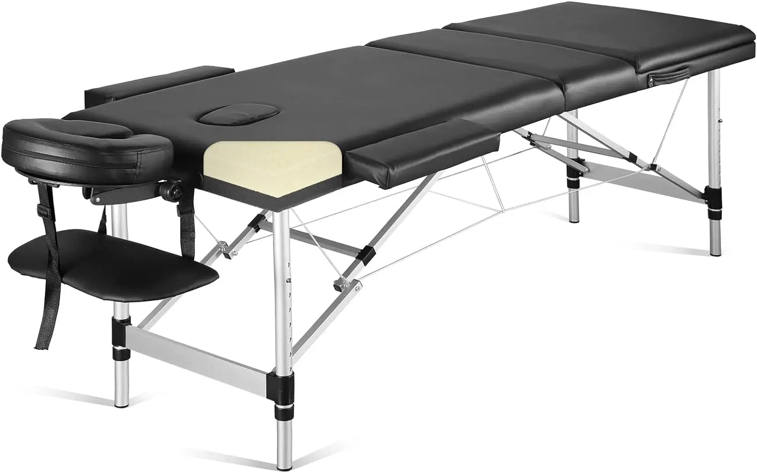 Careboda Portable Massage Table Professional Massage Bed 3 Fold 82 Inches Height Adjustable for Spa Salon Lash Tattoo with Alumi