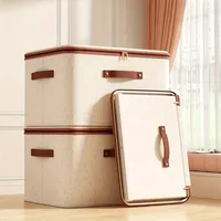 1pcs Cotton Linen Storage Box with Lid Clothes Toys Organizer for Home Bedroom Durable Fabric Storage Container 1