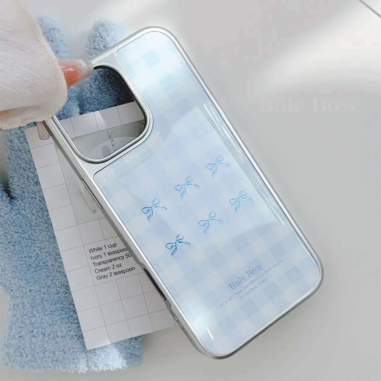 Blue Checkered Bow Electroplating Drip Glue Phone Case Y2K Cover