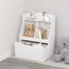 Kids Bookshelf with Drawer and Wheels, Children's Book Display,  Wooden Bookcase, Toy Storage Cabinet Organizer, White 4