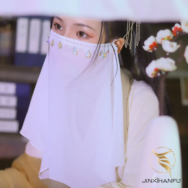 Hanfu Gauze Cover Face Costume Accessories Summer Sunshade Sunscreen Ancient Style Tassel Female Solid Color Veil 30cm crinoline female 2023 spring new lolita everyday all match white support boneless soft veil clouds bustle petticoat female