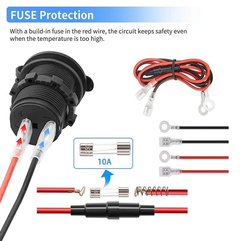 Cigarette Lighter Socket Car Marine Motorcycle ATV RV Lighter Socket Power Outlet Socket Receptacle 12V Waterproof Plug 5