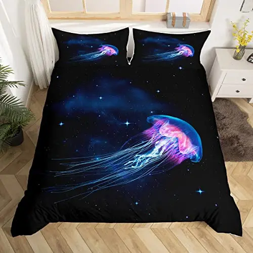 

Jellyfish Duvet Cover King Size Starry Galaxy Universe Bedding Set 3pcs Bedroom Decor Fantasy Undersea Creatures Comforter Cover