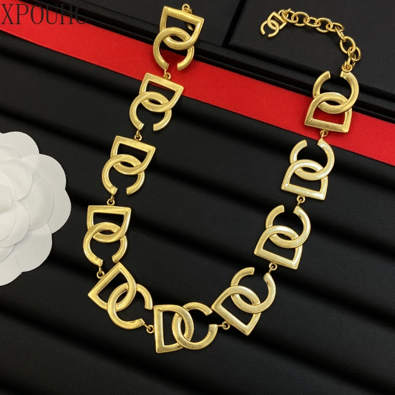 

High quality fashionable vintage letter stitching for women's jewelry temperament long layered necklace
