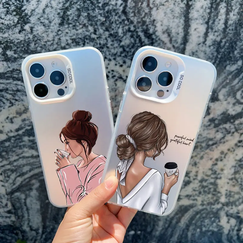 Mädchen Chef rosa Frauen Kaffee Telefon Fall für iPhone 14 13 12 11 Pro Max Mini 15 plus Pro Max 14 plus stoß feste matte Laser abdeckungen