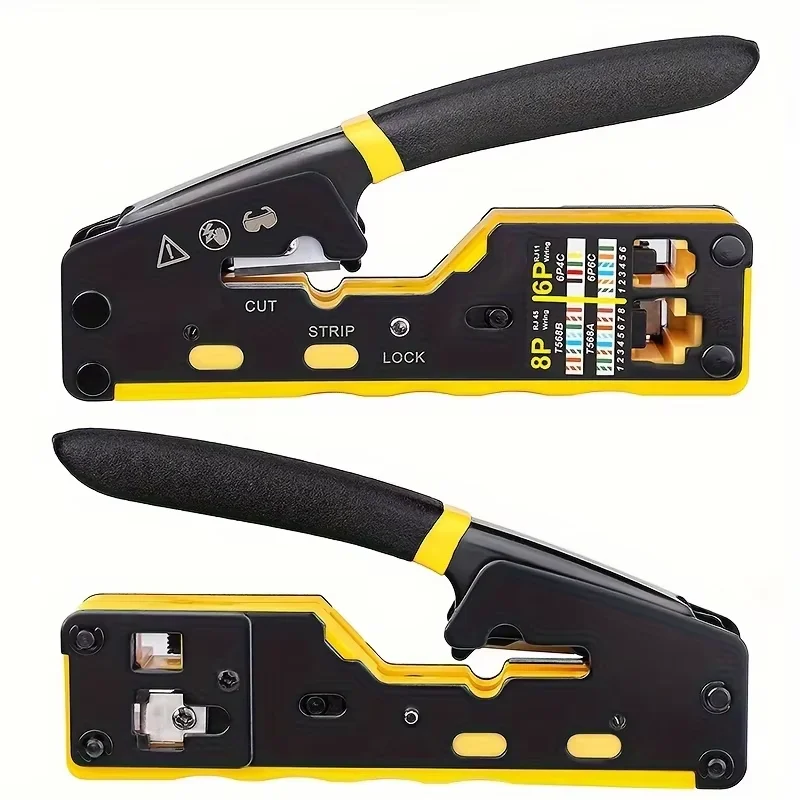 RJ45 Network Crimper Pass Through Multifunction Ethernet Crimping Pliers Crimp/Cut/Strip for Cat6 Cat5 Cat5e RJ45 Connectors