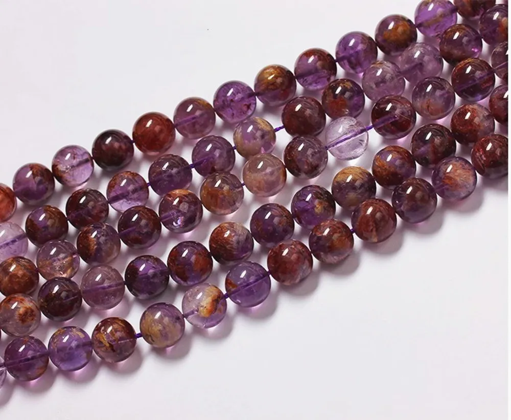 Natural Stone Amethysts Purple Rutilat Phantom Quartz Smooth Round Loose Beads 6/8/10/12mm For DIY Bracelet Jewelry Making